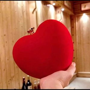Elegant Red Heart Wristlet Clutch with Gold-Tone Clasp